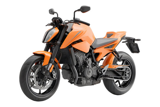 Fototapeta Sleek orange motorcycle studio shot against a stark transparent backdrop providing contrast