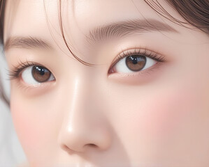 Obraz premium 여성 아름다움 얼굴 눈 헤어 메이크업 패션, Korean Woman Beauty Face Eyes Hair Makeup Fashion