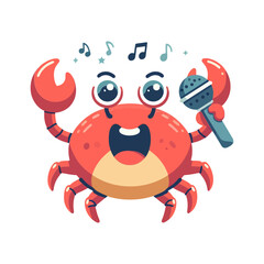 Fototapeta premium A cartoon crab singing into a microphone with musical notes, perfect for websites or blogs about karaoke, talent shows, or sea-themed entertainment.