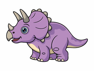 Fototapeta premium Adorable purple baby triceratops dinosaur cartoon illustration for kids cute prehistoric animal design fun icon child