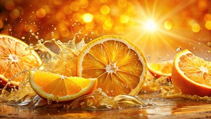 Golden Hour Orange Splash: Panoramic Juicy Citrus Burst Photography