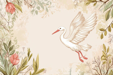 Illustration of a baby shower Invitation with stork