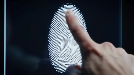 male hand pressing fingerprint scanner on glass panel - Powered by Adobe