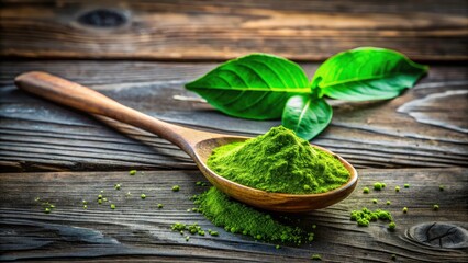 Green Powder, Wooden Spoon, Leaf, Candid Photography, Natural Ingredients, Herbal Remedy, Kitchen Still Life