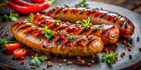 Grilled Sausage Recipe: Cilantro, Red Pepper, Balsamic Glaze - Delicious Food Photography