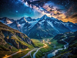 Grimsel Pass Switzerland Night Photography: Majestic Mountain Range in Low Light