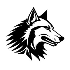 Illustration of a black and white wolf head in profile