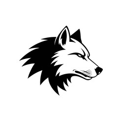 Illustration of a wolf head in black and white design