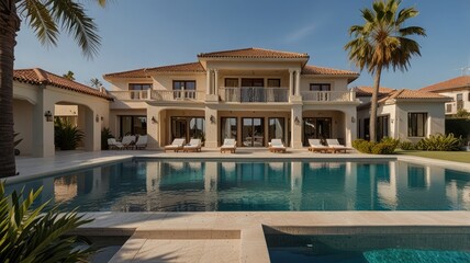 Fototapeta premium Villa with Pool and Palms