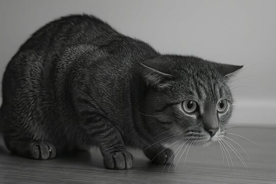 身構える黒猫｜Black Cat in Crouching Stance