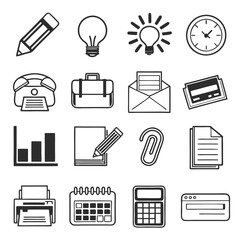 Simple black and white office supply icons
