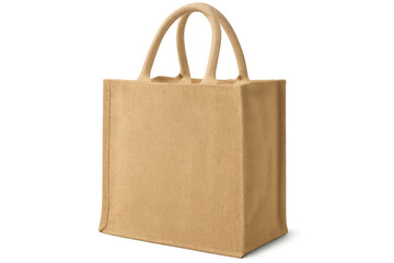 Eco-friendly reusable shopping bag made from brown fabric, perfect for groceries and retail, isolated on a transparent background