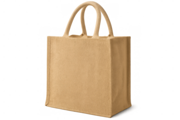Eco-friendly reusable shopping bag made from brown fabric, perfect for groceries and retail, isolated on a transparent background