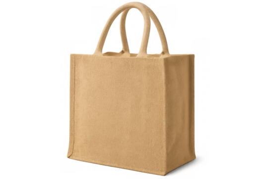 Eco-friendly reusable shopping bag made from brown fabric, perfect for groceries and retail, isolated on a transparent background