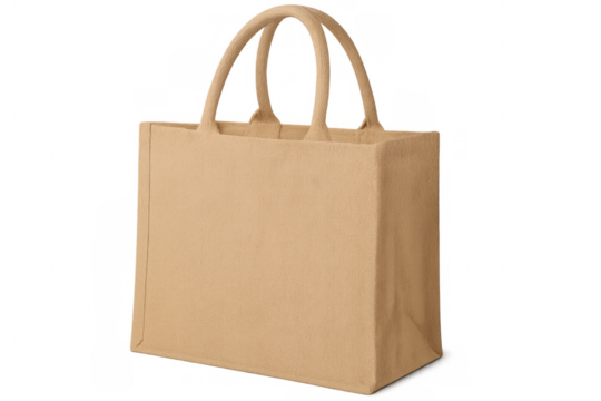 Empty reusable shopping bag standing up on transparent background, promoting sustainability and eco-friendly practices