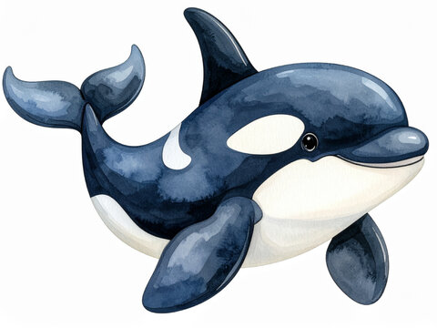 Cute animal watercolor illustrations_killer whale
