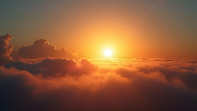 Aerial view of sunset over clouds with golden light - Powered by Adobe