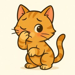 Obraz premium 恥ずかしがる猫のキャラクター｜Shy Cartoon Cat