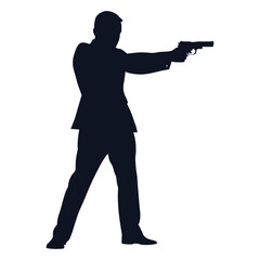 Secret Agent Man Silhouette Pointing Gun Forward Vector
