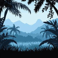 Hawaiian Hula Dancer Silhouette on Beach with Palm Trees at Sunset Vector