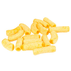 cylindrical  snacks spread out on white background
