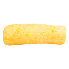  cylindrical shaped crispy snack on white background
