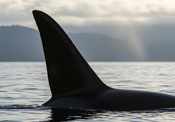 Orca dorsal fin against water