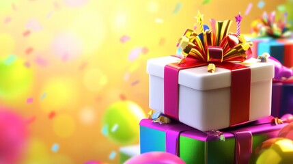 Colorful Gift Boxes with Festive Decorations happy birthday background