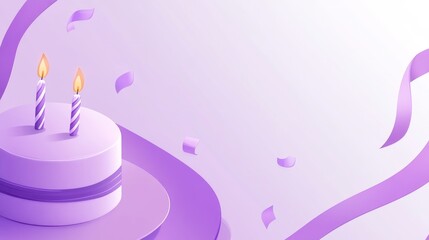 Purple Birthday Cake with Candles and Confetti happy birthday background