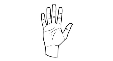 Obraz premium Human Hand Showing Five Fingers Gesture in Black and White Outline