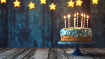Birthday Cake with Candles on a Wooden Table happy birthday background