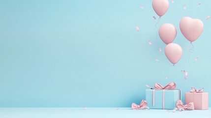 Pastel Pink and Blue Gift Balloons Celebration happy birthday background