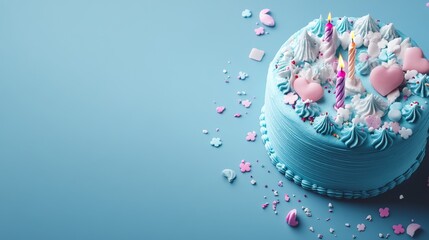 Stunning Blue Birthday Cake with Festive Decorations happy birthday background