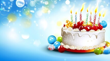 Birthday Cake with Colorful Candles and Candies happy birthday background