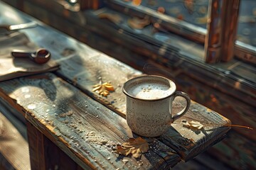 Detailed Picture of Rustic Table Hot Drinks Cozy Atmosphere Autumn Vibes