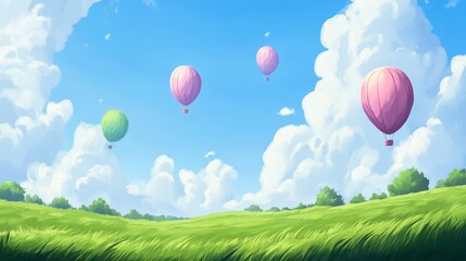 A Whimsical Landscape with Hot Air Balloons happy birthday background