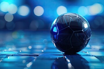 Detailed Color Image of Soccer Ball with Blue Technology Background for Sports Tech Concepts