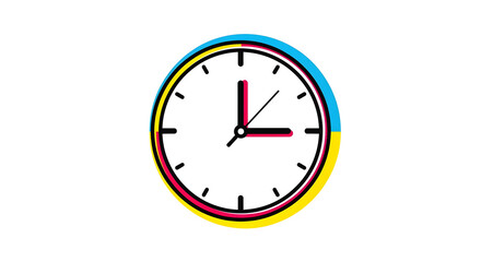 Simple Round Clock with Colorful Border on White Background