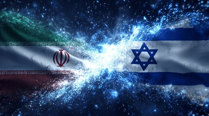  Iran and Israel flag with motion animation and sparks. fire