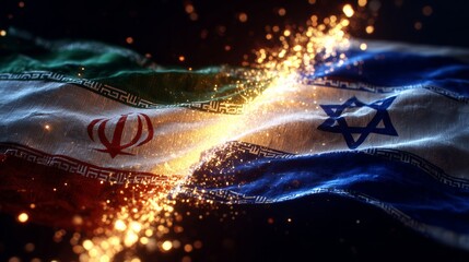  Iran and Israel flag with motion animation and sparks. fire
