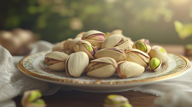 pistachio nuts on wooden table - Powered by Adobe
