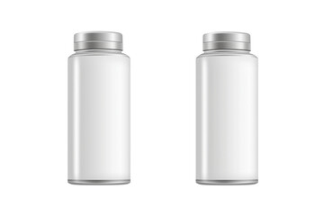 Blank Pharmaceutical Bottles Mock up with Silver Caps on Transparent Background