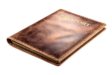 Stylish vintage leather passport cover on a transparent background for secure travel