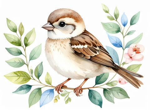 Cute animal watercolor illustrations_sparrow