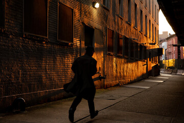 Person running during sunset in Brooklyn 