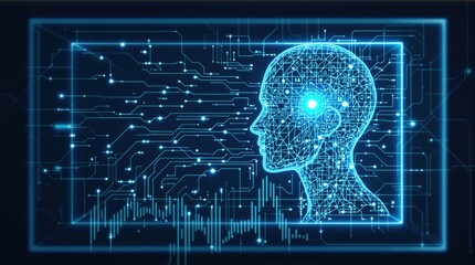 Artificial Intelligence Human Head with Circuit Board