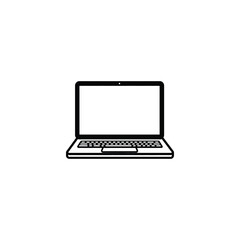 Stylized Black and White Laptop Outline with Blank Screen, Isolated on White Background