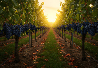 Sunrise vineyard pathway