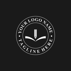 book logo design, illustration, vector, emblem, symbol, icon, education, campus, school, university, generic book logo design, simple, student, line, literature, idea, creative, paper, modern, emblem,