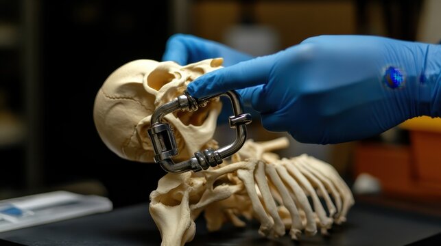 Anatomy Study with Skeleton Model and Locking Mechanism Tool